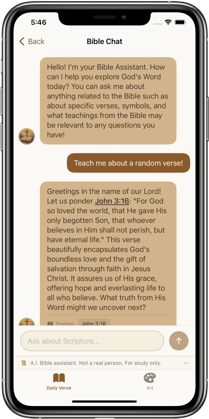 Bible For Women app interface showing verse-based conversation